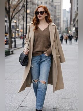 OLD NAVY Women's Mushroom Brown Heathered Shaker Stitch V-Neck Sweater L